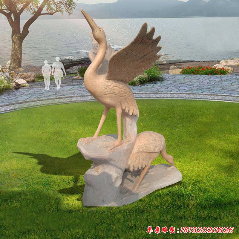 晚霞紅飛翔仙鶴 石雕公園動(dòng)物雕塑